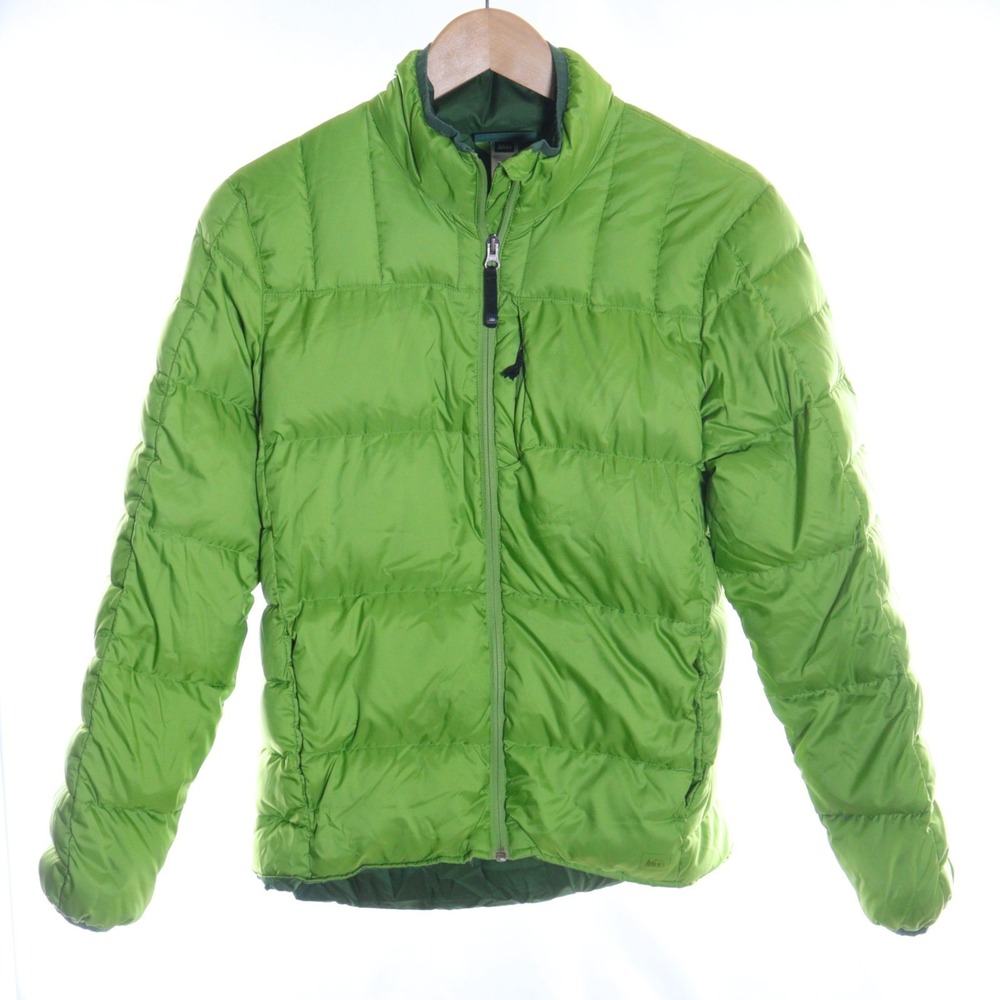 REI Co-op Down Puffer Jacket Boys XL 18 Green Quilted Pockets Outdoor Winter